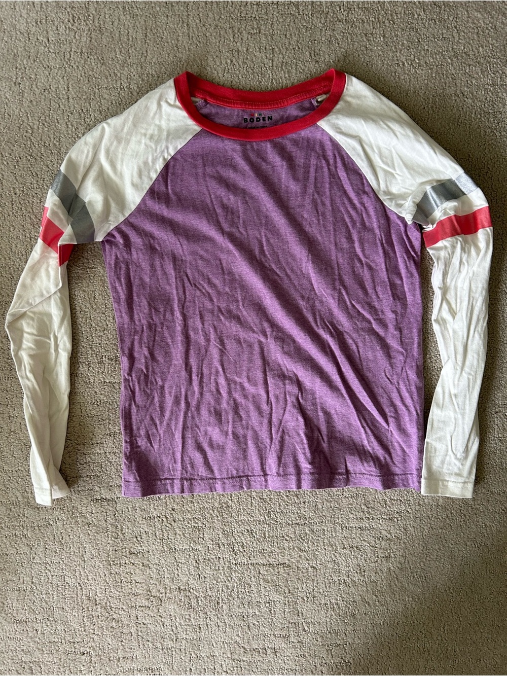 Mini Boden girls raglan baseball long sleeve tee lavender large spring sporty